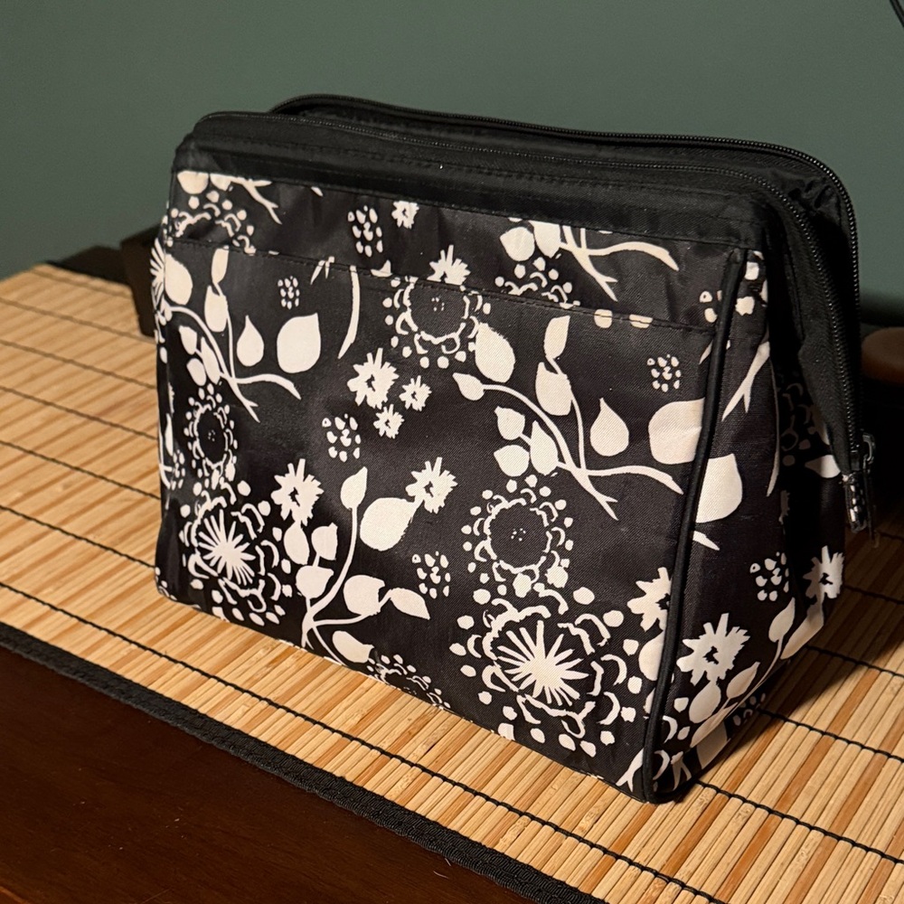 Thirty-One Black and White Floral Cosmetic Bag